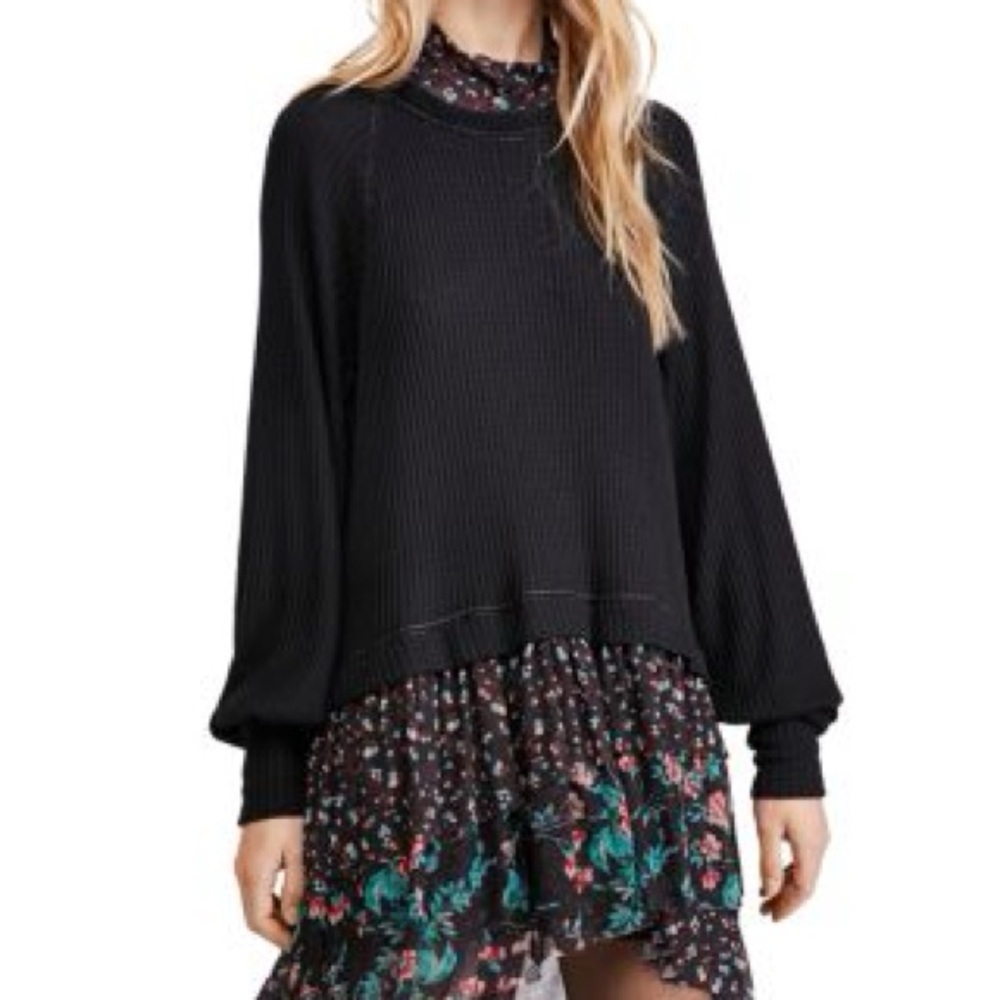 Free People Black Ribbed Sweater with Floral Dress